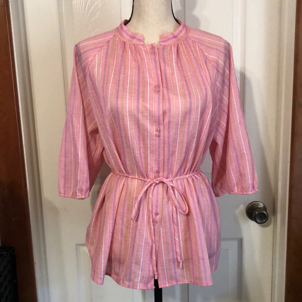 Vintage Illusions of California pastel pink striped blouse.